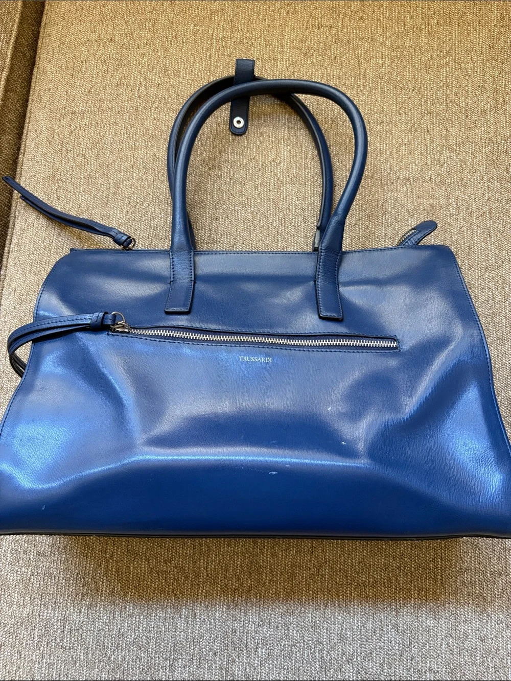 Trussardi Navy Blue Leather Laptop Bag